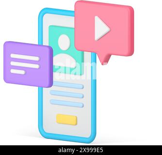 Mobile phone application software user profile digital technology isometric 3d icon realistic vector illustration. Smartphone app account multimedia s Stock Vector