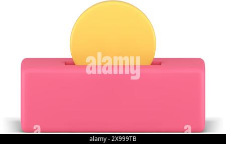 Tip box with coin charity cash money donate checkout financial positive feedback 3d icon realistic vector illustration. Commercial services thanks con Stock Vector