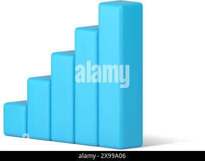 Bar diagram blue chart growth column structure scale data visualization report 3d icon realistic vector illustration. Graphic business analyzing infor Stock Vector