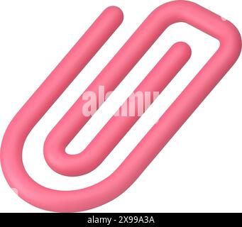 Paperclip pink wire clip staple stationery tool for paper document attaching 3d icon realistic vector illustration. Metallic holder for paperwork bind Stock Vector