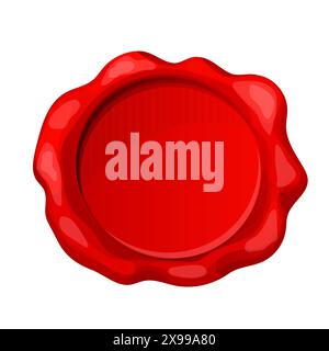 Postage red wax seal, round stamp sign empty for diploma or certificate isolated on white background. Mockup icon design . Vector illustration Stock Vector
