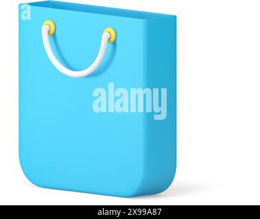 Blue shopping bag customer purchase goods buying commercial retail isometric 3d icon realistic vector illustration. Store shop paper container clearan Stock Vector