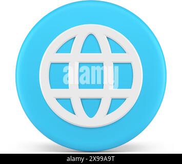 Internet global web connection circle button planet grid cyberspace network 3d icon realistic vector illustration. Online browser access website digit Stock Vector