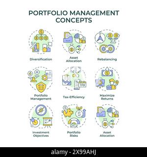 Portfolio management multi color concept icons Stock Vector