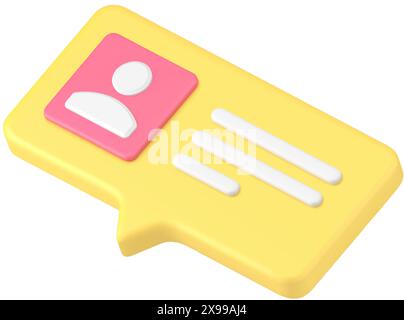 User identification personal account information yellow quick tips 3d icon realistic vector illustration. Customer client verification web card identi Stock Vector