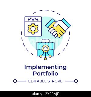 Implementing portfolio multi color concept icon Stock Vector