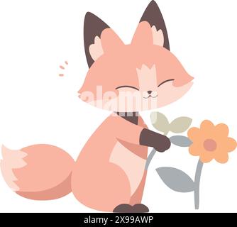 Animal Friend's Gardening, Cute Cartoon Style Vector Illustration (fox) Stock Vector