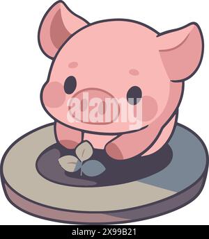 Animal Friend's Gardening, Cute Cartoon Style Vector Illustration (pig) Stock Vector