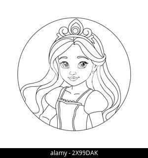 Cute Princess Portrait Coloring Page. Beautiful Fairy Princess Smiling Vector Illustration. Character Of A Pretty girl With Gorgeous Hair Stock Vector