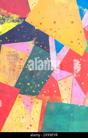 Abstract multicolored background of metal surface covered with rust and paints. Old sheet of iron with colored paints and corrosion as creative textur Stock Photo