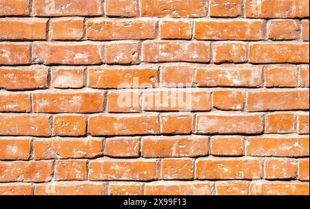 Vintage weathered red brick wall as creative background. Texture from red bricks masonry with seams Stock Photo