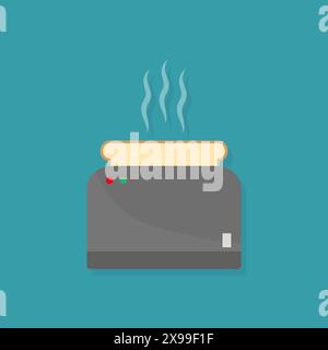 Toaster with hot bread vector illustration. Kitchen appliance Vector icon. Toast popping up symbol. Stock Vector