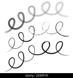 Elegant looping ribbons illustrations. Continuous line art with abstract loops. Flowing curves black and white design. Vector illustration. EPS 10. Stock Vector