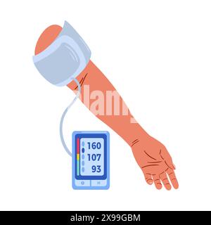 Home portable Cuff Blood pressure monitor. essential to prevent heart disease and strokes. Sphygmomanometer, a device for measuring bp, checking heart Stock Vector