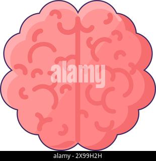 Human brain top view icon. Convolutions of human brain organ, medical stroked cartoon element for modern and retro design. Simple color vector pictogr Stock Vector