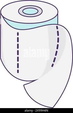 Toilet paper roll icon. Hygienic perforated paper rolled, medical stroked cartoon element for modern and retro design. Simple color vector pictogram i Stock Vector