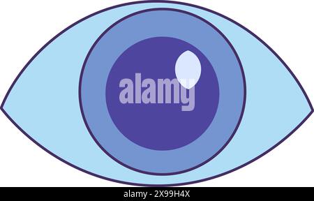 Healthy eye icon. Examination of pupil and iris, medical stroked cartoon element for modern and retro design. Simple color vector pictogram isolated o Stock Vector