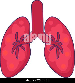 Lungs of healthy person icon. Respiratory system organs, medical stroked cartoon element for modern and retro design. Simple color vector pictogram is Stock Vector