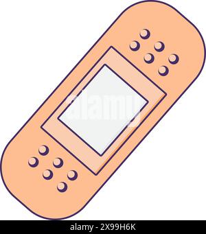 Sticker for wound treatment icon. Adhesive plaster, medical stroked cartoon element for modern and retro design. Simple color vector pictogram isolate Stock Vector