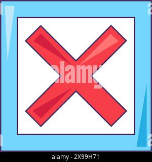 Crossed out cell of questionnaire icon. Negative test result, medical stroked cartoon element for modern and retro design. Simple color vector pictogr Stock Vector