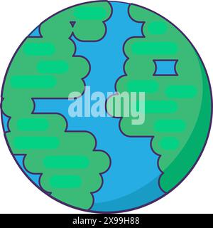 Healthy blue planet earth icon. Symbol of peace and prosperity, medical stroked cartoon element for modern and retro design. Simple color vector picto Stock Vector