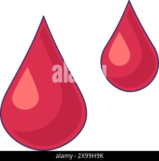 Drops of red blood icon. Intravenous fluid, medical stroked cartoon element for modern and retro design. Simple color vector pictogram isolated on whi Stock Vector