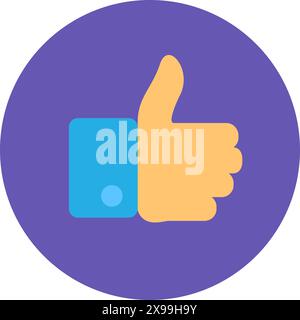 Hand showing thumbs up. Gestures of approval, shopping process flat element for modern and retro design. Simple color vector pictogram isolated on whi Stock Vector