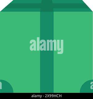 Closed green cardboard box. Reliable packaging of goods, shopping process flat element for modern and retro design. Simple color vector pictogram isol Stock Vector