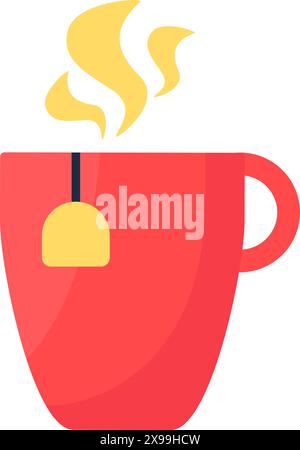 Ceramic hot tea mug. Invigorating warm drink, shopping process flat element for modern and retro design. Simple color vector pictogram isolated on whi Stock Vector