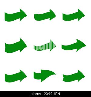 Set of nine green various arrows. Vector illustration Stock Vector