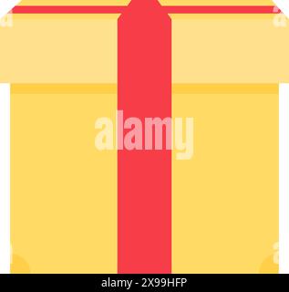 Yellow gift box tied with red silk ribbon. Packed surprise, shopping process flat element for modern and retro design. Simple color vector pictogram i Stock Vector
