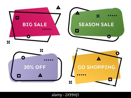 Set of four geometric trendy banners.  Modern gradient shape with promotion text. Vector illustration. Stock Vector