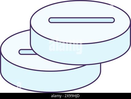 Set of round tablets icon. Painkillers, medical stroked cartoon element for modern and retro design. Simple color vector pictogram isolated on white b Stock Vector