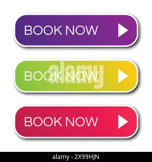 Set of three modern gradient buttons with shadows. Book now Buttons. Vector illustration Stock Vector