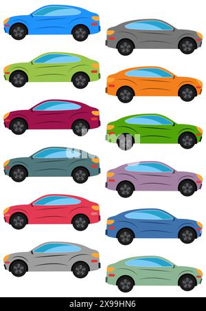 Set of multicolored car. Isolated vector illustration. Stock Vector