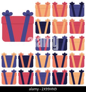 Collection of twenty multi colored gift boxes. Vector illustration Stock Vector