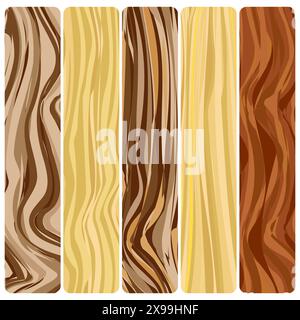 Five wooden boards. Vector abstract wood texture in flat design. Stock Vector