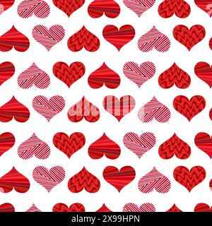 Seamless pattern with red hearts. Different red hearts on a white background. Vector valentine illustration. Stock Vector