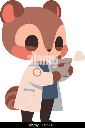 Squirrel Animal Friends Became Scientists, Cute Cartoon Style Vector Illustration Stock Vector