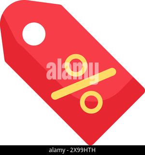 Rectangular badge with percent sign. Red discount coupon, shopping process flat element for modern and retro design. Simple color vector pictogram iso Stock Vector