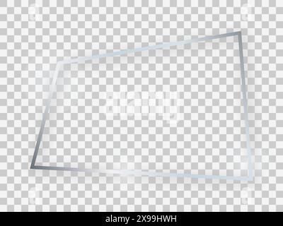 Silver shiny rectangular frame with glowing effects and shadows on transparent background. Vector illustration Stock Vector
