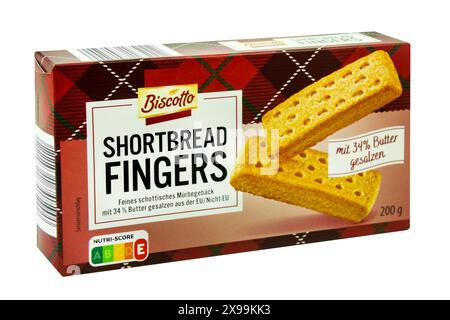 Hamburg, Germany -  May 29  2024: Shortbread Fingers Biscotto isolated on white background Stock Photo