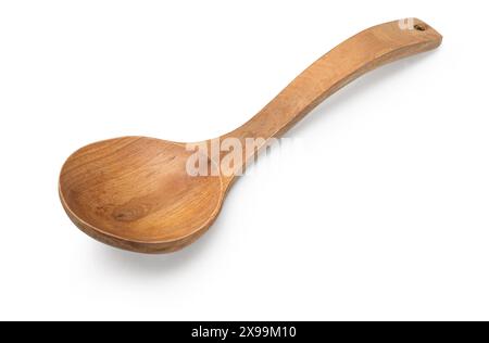 One empty wooden spoon isolated on white with clipping path Stock Photo