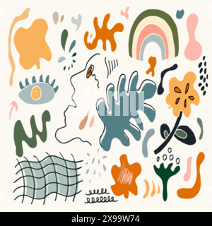hand drawn various shapes and doodle objects. Abstract contemporary modern trendy vector illustration. Stock Vector