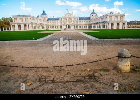 Facade of Royal Palace and its sketch on the ground. Aranjuez, Madrid province, Spain. Stock Photo