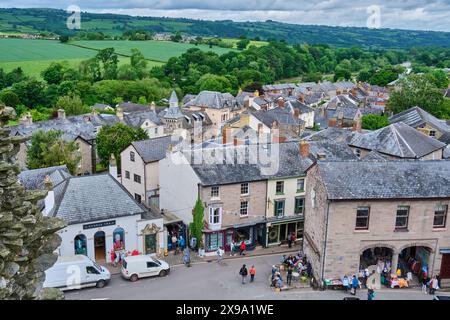 Hay-on-Wye seen from the tower viewing platform at Hay Castle, Hay-on-Wye, Powys, Wales Stock Photo