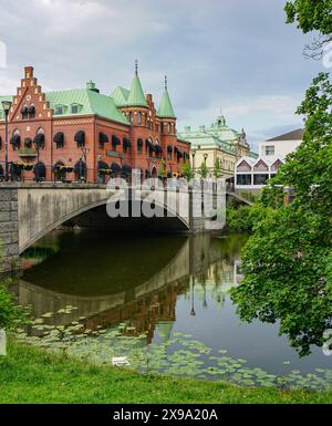 View of a bridge over a river in the city Stock Photo