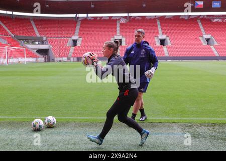 Prague, Czechia. 30th May, 2024. goalkeeper Diede Lemey of Belgium pictured during the matchday -1 training session ahead of a game between the national teams of Czechia and Belgium, called the Red Flames on the third matchday in Group A2 in the league stage of the 2023-24 UEFA Women's European Qualifiers competition, on Thursday 30 May 2024 in Prague, Czechia . Credit: sportpix/Alamy Live News Stock Photo