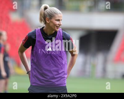 Prague, Czechia. 30th May, 2024. Justine Vanhaevermaet of Belgium pictured during the matchday -1 training session ahead of a game between the national teams of Czechia and Belgium, called the Red Flames on the third matchday in Group A2 in the league stage of the 2023-24 UEFA Women's European Qualifiers competition, on Thursday 30 May 2024 in Prague, Czechia . Credit: sportpix/Alamy Live News Stock Photo