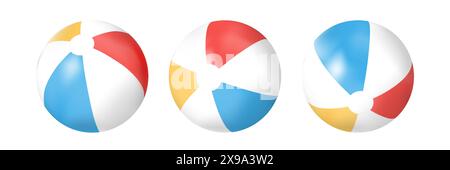 Inflatable ball for beach and water games. Set of beach ball . Realistic beach ball. Stock Vector